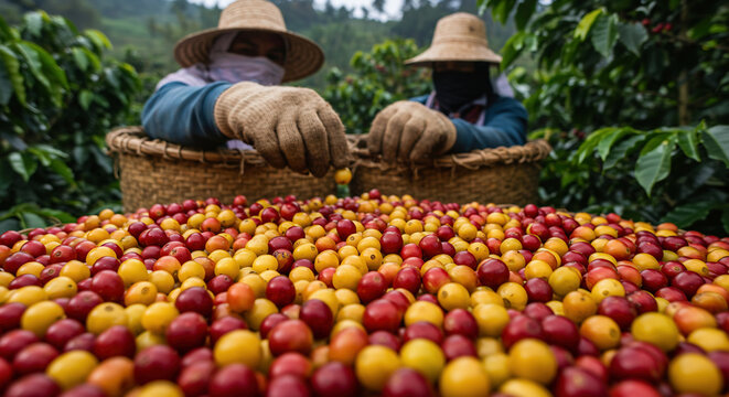 mother and daughter picking coffee