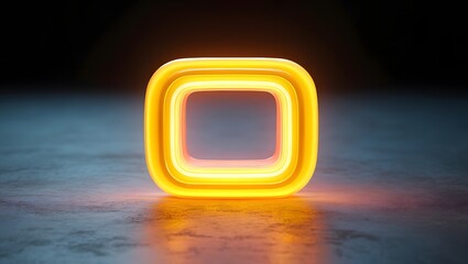 Glowing yellow rounded square tunnel on a reflective surface with dark background effect