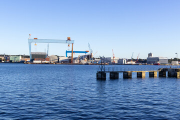 Large Gantry Crane at a Shipyard on a Calm Sunny Day