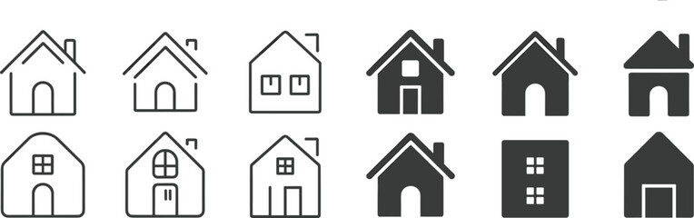 Set of House Icons in Line and Solid Styles, Perfect for Real Estate, Home Design, Architecture, App UI, and Web Design