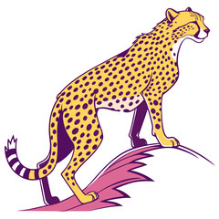 Fototapeta premium Cheetah standing on a stylized purple leaf