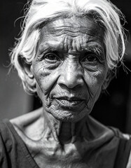 Fototapeta premium Old woman face in black and white