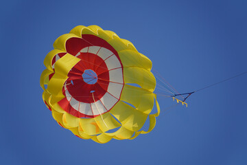 Parasailing Fliying over Mediterrenian sea