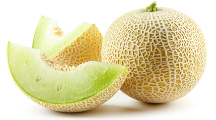 Fresh ripe cantaloupe melon slices and whole fruit ready for summer enjoyment