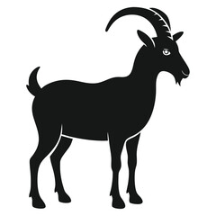 Silhouette of a black ibex or wild goat on a white background caprine animal