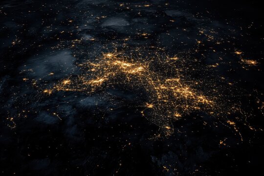United States at night with glowing city, Nighttime view of the United States