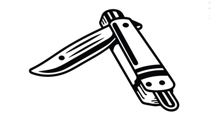 Obraz premium Isolated black and white illustration of a switchblade knife with a sleek. The knife symbolizes danger, rebellion, commonly associated, street culture, tattoo art.