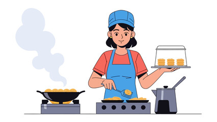 Cook Preparing Delicious Treats: A skilled cook, immersed in the art of culinary creation, meticulously prepares and presents a plate of freshly made treats.