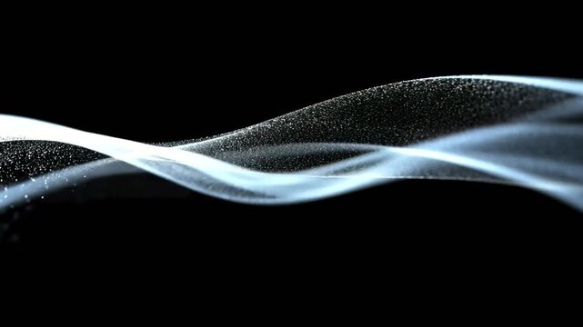 Abstract flowing particles on black background for technology usage
