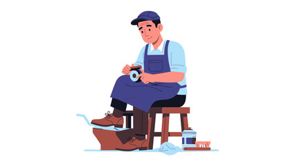 Shoemaker's Craft: A skilled artisan meticulously works on footwear, using his tools and experience, showcasing the dedication and precision required in the craft of shoemaking.