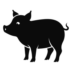 Simple Black Pig Silhouette Facing Left on White Background swine farm animal