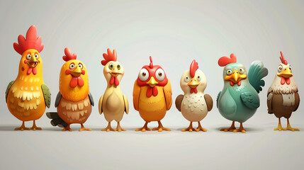 Playful cartoon chickens gather for a cheerful farmyard gathering