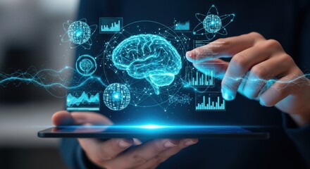 Futuristic holographic brain interface for advanced data analysis