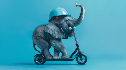 Hilarious elephant enjoying scooter ride with helmet for safety and pure enjoyment