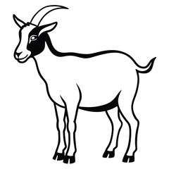 Stylized Black And White Goat Standing Profile View On White Background animal livestock