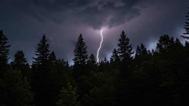 Lightning storm forest night