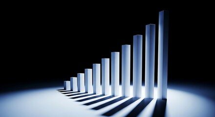 Naklejka premium Rising bar graph with dramatic lighting and shadows against a dark background