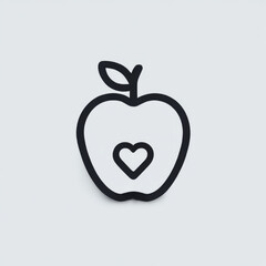 Fototapeta premium Apple with heart icon, black and white, health, wellness, or love symbol with copy space