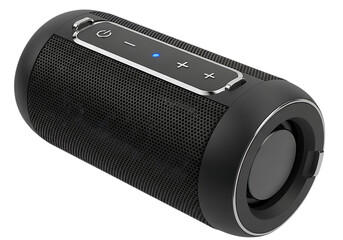 Portable Bluetooth Speaker in Black Color with Silver Trim Isolated on Black