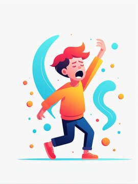 An animated depiction of a child experiencing chaos or disorientation with colorful elements surrounding them