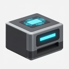 Fototapeta premium Isometric Render of a Gray Cube Computer Device with Blue Light on a White Background