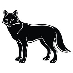Stylized Black Wolf Silhouette with White Accents on White Background animal