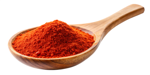 Paprika powder in wooden spoon isolated on white background png isolated on a transparent background