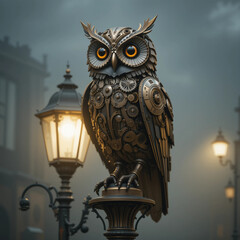  Majestic and Detailed Owl Statue in a Moody Urban Setting