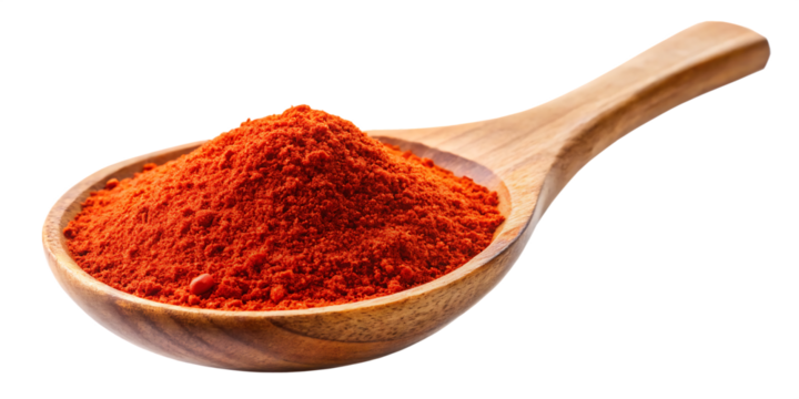 Paprika powder in wooden spoon isolated on white background png isolated on a transparent background - Powered by Adobe