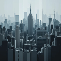  Modern Urban Cityscape with Foggy Skyline