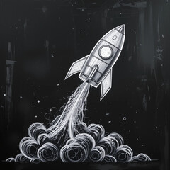  Vintage Style Drawing of a Rocket Taking Off