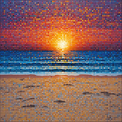 Vibrant Digital Mosaic of a Beach Sunset
