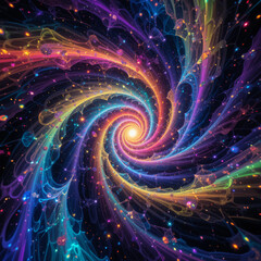 Vibrant and Colorful Spiral of a Galaxy or Nebula
