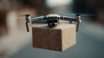 Drone in mid-flight performing a precise package drop

