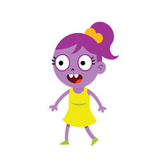 Funny cartoon zombie girl vector illustration