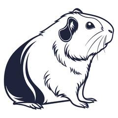 Stylized Outline Illustration of a Guinea Pig Sitting on a White Background rodent animal