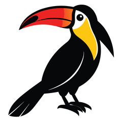 Fototapeta premium Stylized Toucan Bird with Red and Yellow Beak on White Background animal wildlife