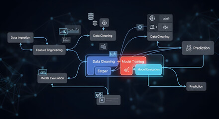 Data science flowchart diagram displaying model training and prediction processing
