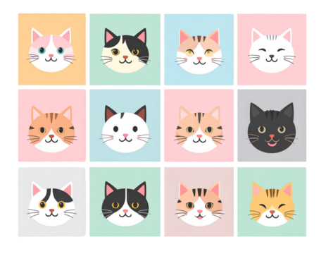  Abstract Square Cat Faces with Playful Emotions