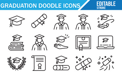 Editable stroke education and achievement icon collection