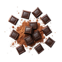 Delicious chocolate pieces isolated on transparent background