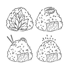 Four Triangular Onigiri (Japanese Rice Balls) with Various Toppings
