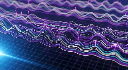 Abstract visualization of sound waves or data streams with neon light