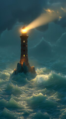 蛮荒の波を耐え抜く海辺の灯台
