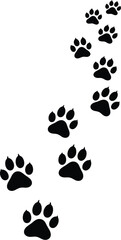 Fototapeta premium Paw prints trail on a white background, suggesting a journey or path taken by an animal.