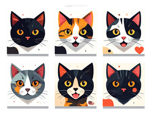 Fototapeta premium Modern Abstract Cat Face Icons with Emotional Expressions