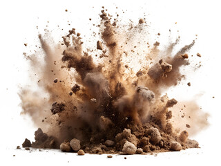 Explosion of dirt and dust isolated on transparent background