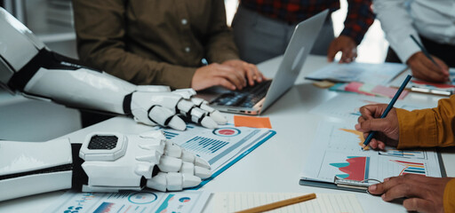 Professionals at a strategic gathering rely on a digital consultant for analytics, tailoring a marketing blueprint and sculpting a shared path to business efficiency. Noogenesis AI