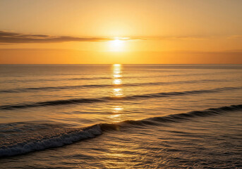 Golden Sunset Over Calm Ocean Waves