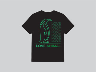 Black T-Shirt Featuring a Penguin and "Love Animal" Graphic